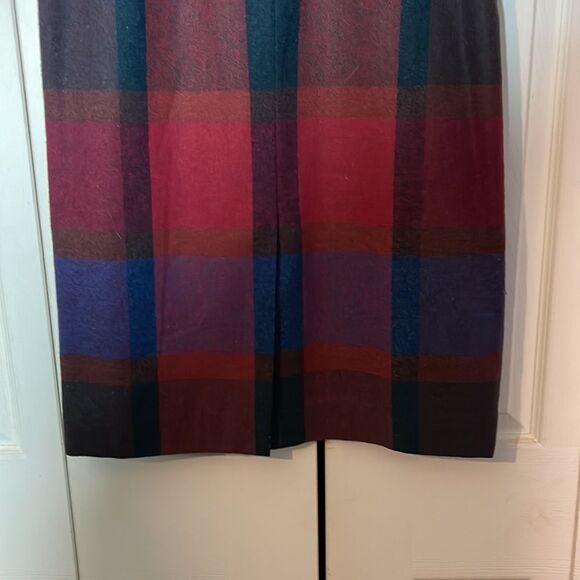Vintage Deadstock Barclay Square Part Wool Red Blue Plaid Long A Line Skirt - Picture 8 of 14